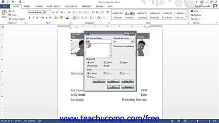 Where is the Tabs dialog box in Word 2013